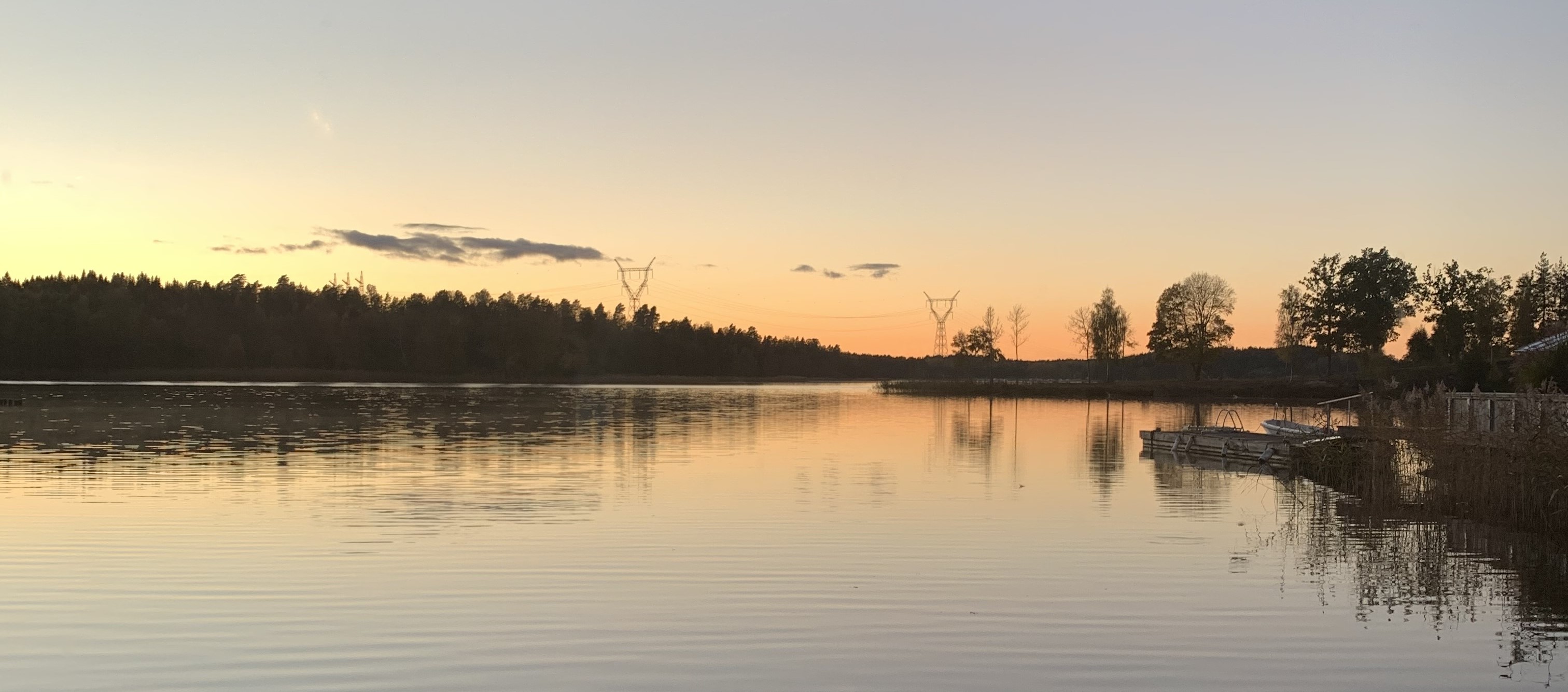 A calm sea at sunset.